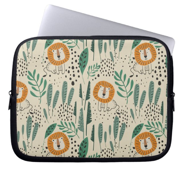 Cute Doodle Lejon Jungle Rainforest Mönster Laptop Fodral (Framsidan)