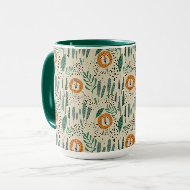 Cute Doodle Lejon Jungle Rainforest Mönster Mugg (Framsida vänster)