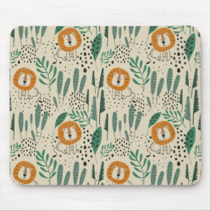 Cute Doodle Lejon Jungle Rainforest Mönster Musmatta