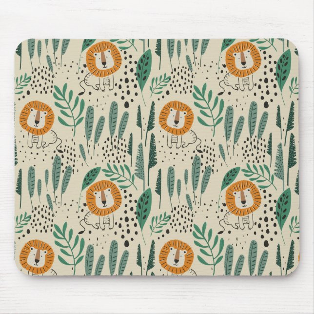 Cute Doodle Lejon Jungle Rainforest Mönster Musmatta (Framsidan)