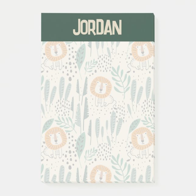 Cute Doodle Lejon Jungle Rainforest Mönster Post-it Block (Framsida)
