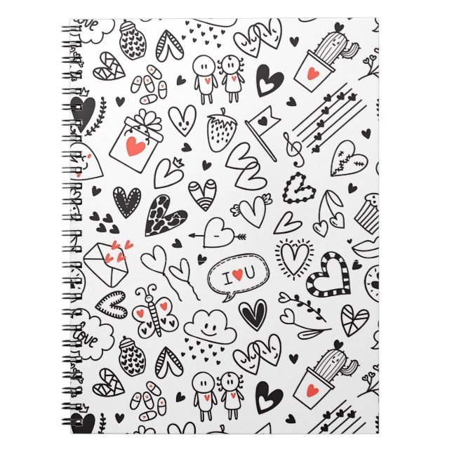 Cute Doodle Love Notebook Journal Anteckningsbok (Framsidan)