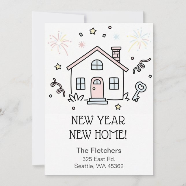 Cute Doodle New Year New Home Moving  Julkort (Framsida)