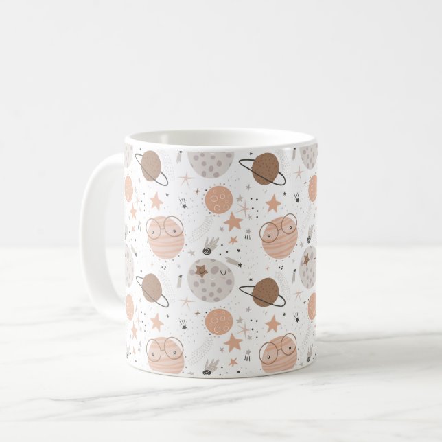 Cute Doodle Planet Mönster Kaffemugg (Framsida vänster)