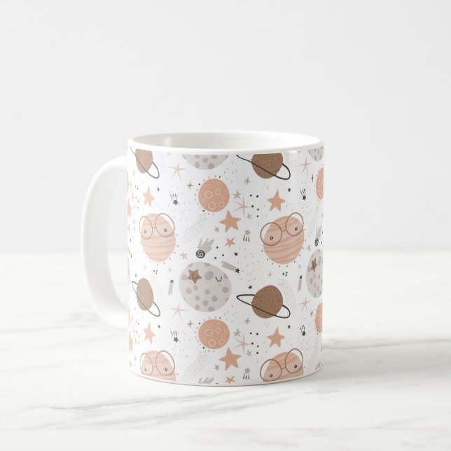 Cute Doodle Planet Mönster Kaffemugg (Framsida vänster)