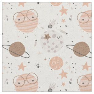 Cute Doodle Planet Mönster Tyg