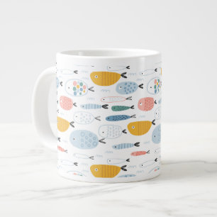 Cute Doodle School of Fish Mönster Jumbo Mugg