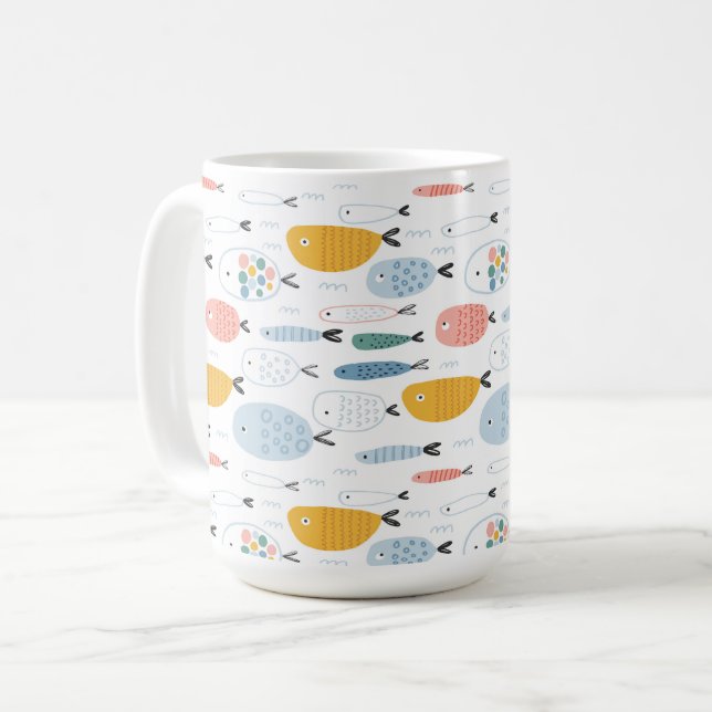 Cute Doodle School of Fish Mönster Kaffemugg (Framsida vänster)