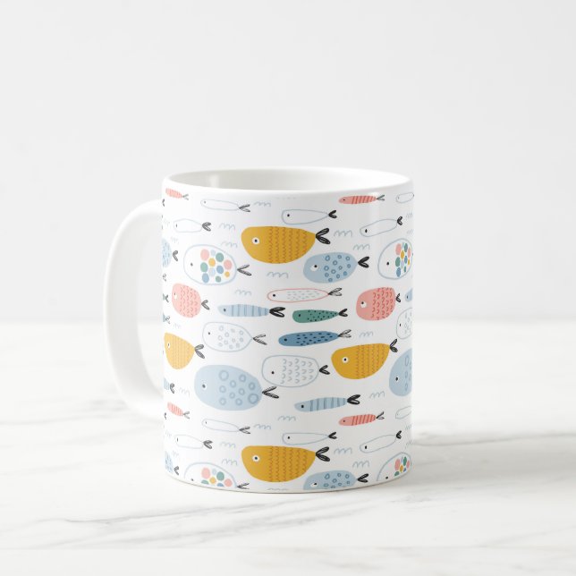 Cute Doodle School of Fish Mönster Kaffemugg (Framsida vänster)