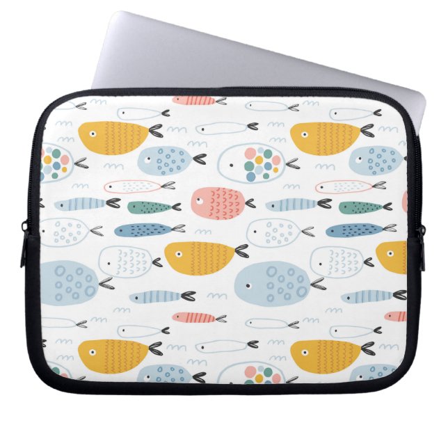 Cute Doodle School of Fish Mönster Laptop Fodral (Framsidan)
