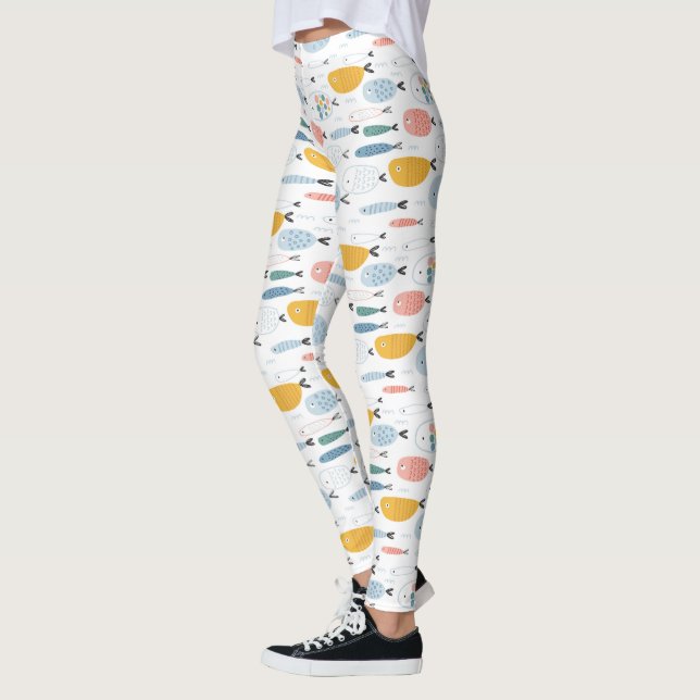 Cute Doodle School of Fish Mönster Leggings (Vänster)