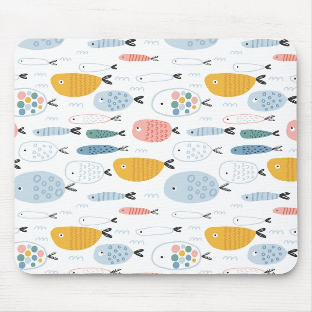 Cute Doodle School of Fish Mönster Musmatta (Framsidan)