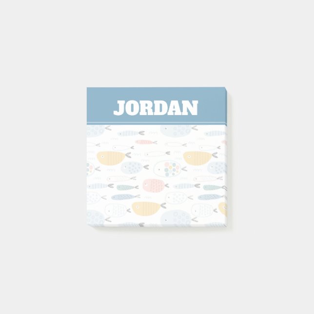 Cute Doodle School of Fish Mönster Post-it Block (Framsida)