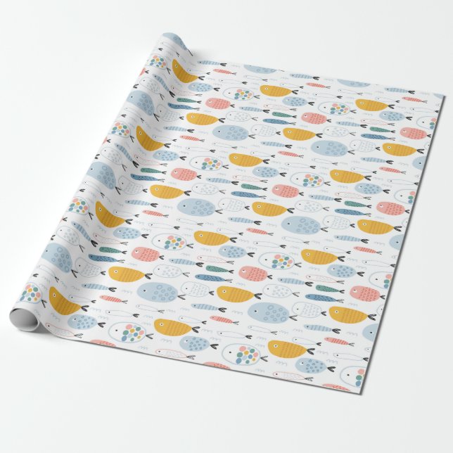 Cute Doodle School of Fish Mönster Presentpapper (Utrullad)
