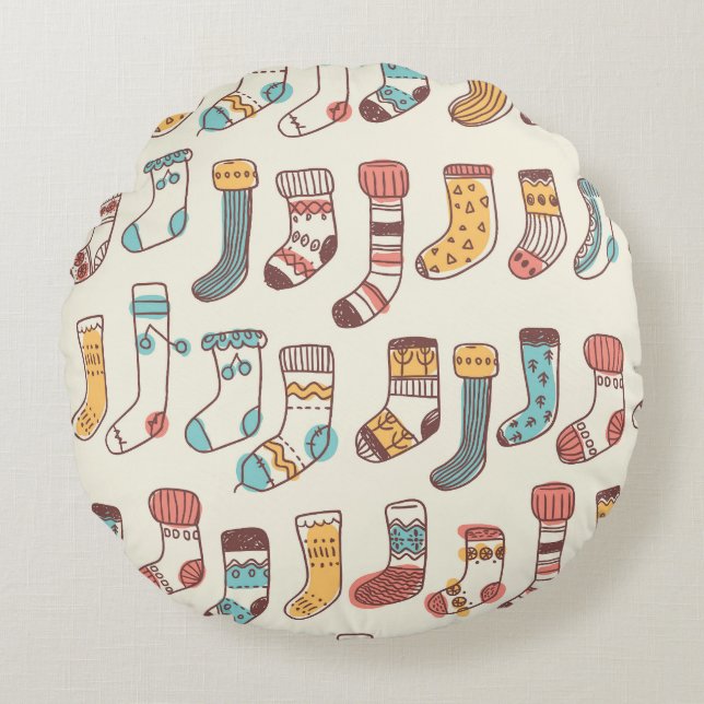 Cute Doodle Socks: Scandinavian Simpity. Rund Kudde (Framsidan)