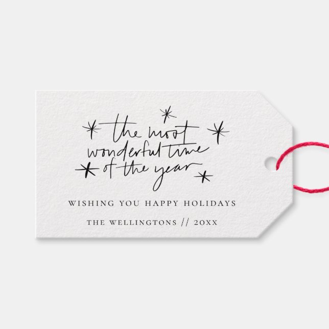 Cute Doodle Stars julfras Rand Mönster Presentetikett (Framsidan (Horisontell))