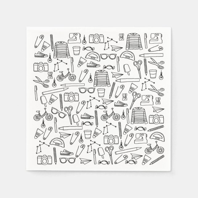 Cute Doodle Teckning Pappra blöjor Pappersservett (Framsidan)