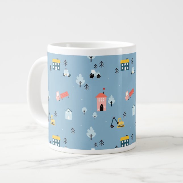 Cute Doodle Town Scene Mönster Jumbo Mugg (Framsida vänster)