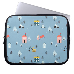 Cute Doodle Town Scene Mönster Laptop Fodral