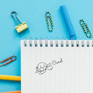 Cute Doodle Turtle Anpassningsbar Personalize Namn Självfärgande Stämpel