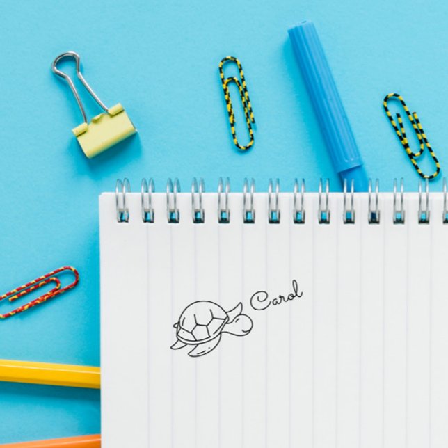 Cute Doodle Turtle Anpassningsbar Personalize Namn Självfärgande Stämpel (Skapare uppladdad)