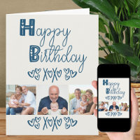 Cute Doodle Typography Blue Grått 3 Fotofödelsedag
