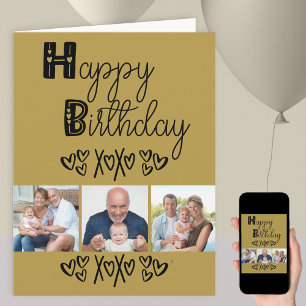 Cute Doodle Typography Guld Black 3 Photo Birdag Kort