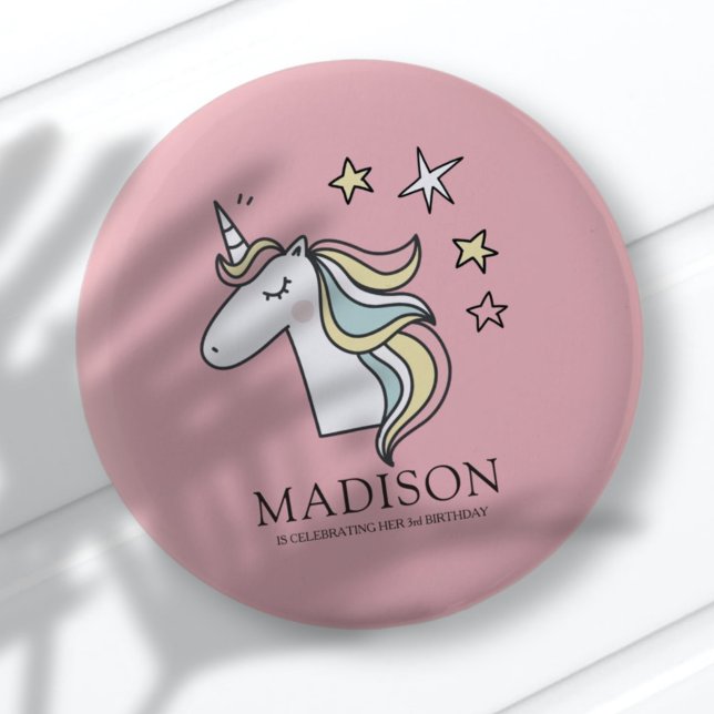 Cute Doodle Unicorn och Stars Birthday Knapp (Skapare uppladdad)