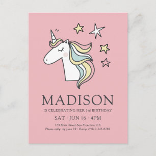 Cute Doodle Unicorn och Stars Birthday Vykort