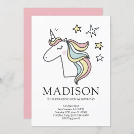 Cute Doodle Unicorn Stars födelsedagsinbjudan Inbjudningar