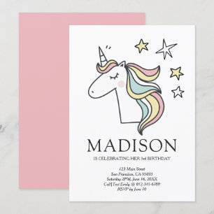 Cute Doodle Unicorn Stars födelsedagsinbjudan Inbjudningar