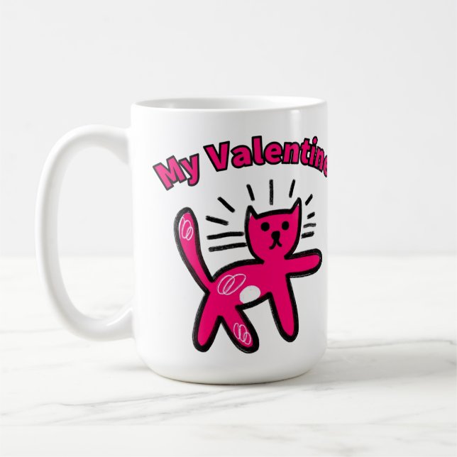 Cute doodle valentine cat kaffemugg (Vänster)