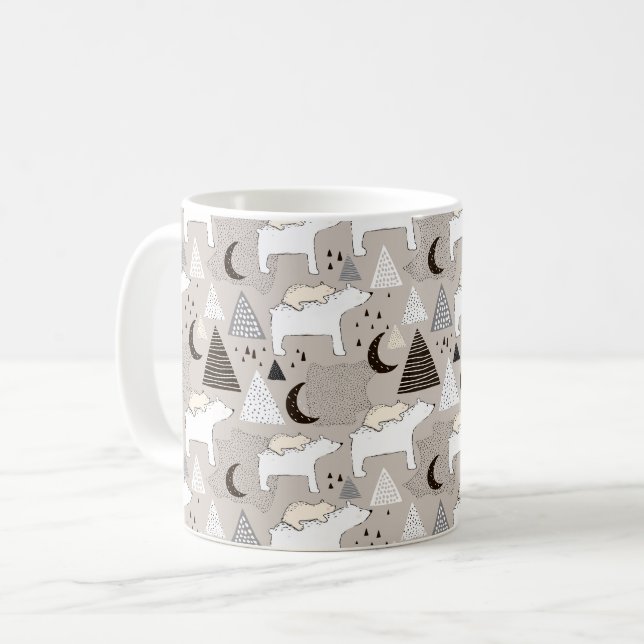 Cute Doodle Woodland Bear Mönster Kaffemugg (Framsida vänster)