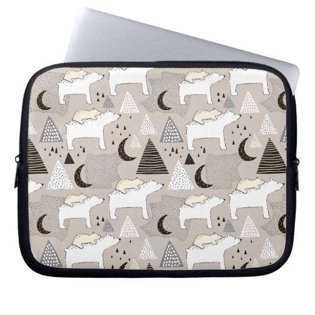 Cute Doodle Woodland Bear Mönster Laptop Fodral (Framsidan)