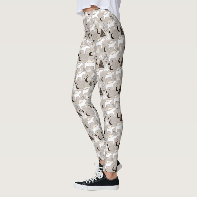 Cute Doodle Woodland Bear Mönster Leggings (Vänster)