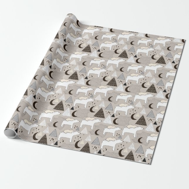 Cute Doodle Woodland Bear Mönster Presentpapper (Utrullad)