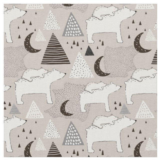 Cute Doodle Woodland Bear Mönster Tyg (Närbild)