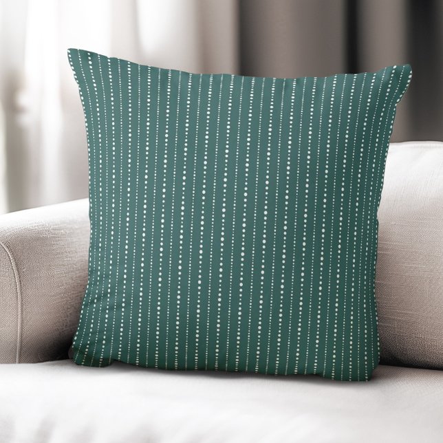 Cute dot rand, vit gräs-grönt kudde (Cute dot stripes white pine green throw pillow)