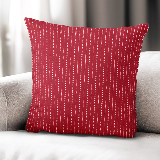 Cute dot rand vit röd kudde (Cute dot stripes white red throw pillow)