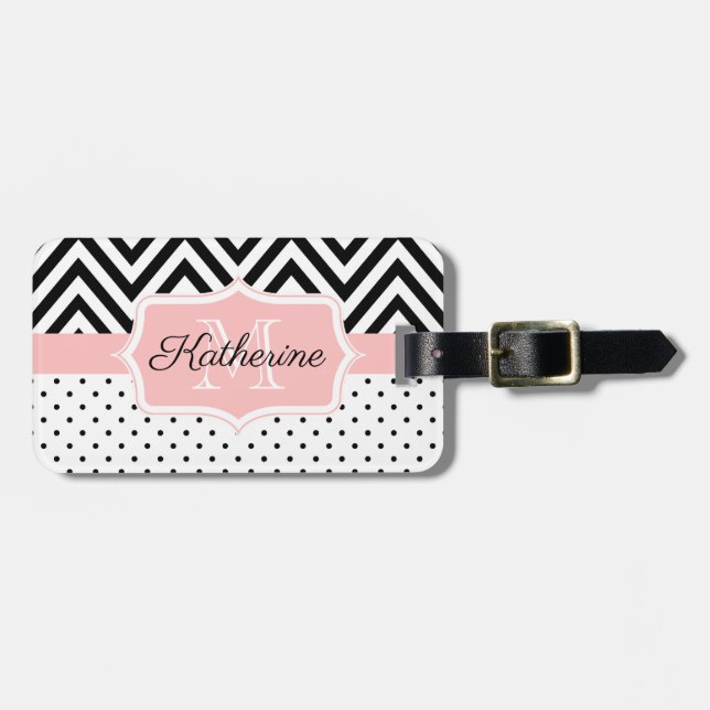 Cute Dots och Chevron Bagagebricka (Horisontell Framsida)