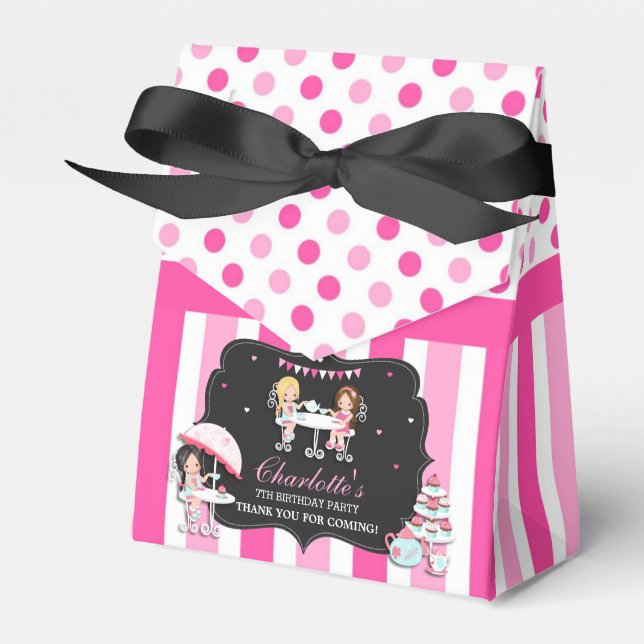 Cute Dots Rosa Girls Tea Party Birthday Tack Presentaskar (Framsidan Sidan)