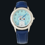 Cute Dotty Blue Uggla Art Personlig Girls Armbandsur<br><div class="desc">Uggla konst och polka punkt mönster på personligens flickklocka.</div>
