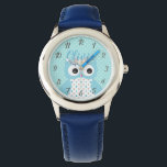 Cute Dotty Blue Uggla Art Personlig Girls Armbandsur<br><div class="desc">Uggla konst och polka punkt mönster på personligens flickklocka.</div>