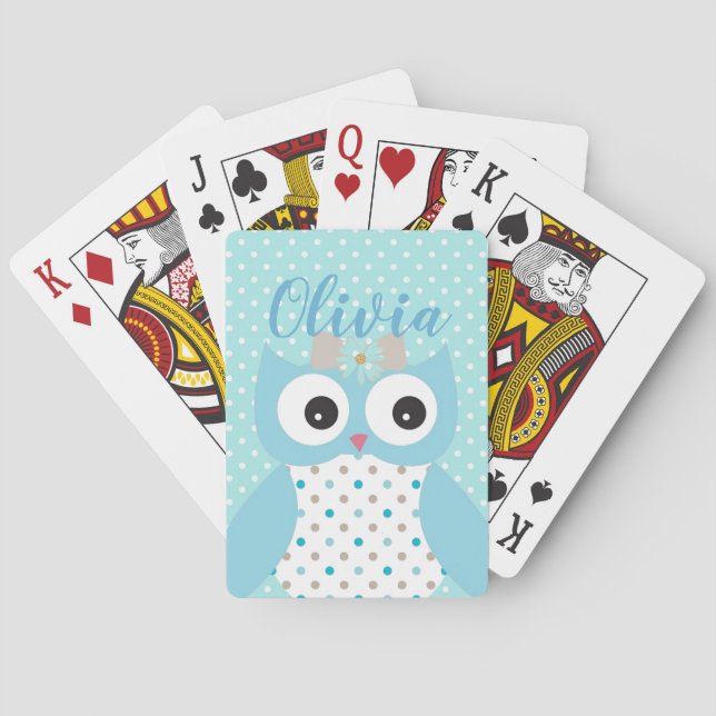 Cute Dotty Blue Uggla Art Personlig Girls Casinokort (Baksidan)