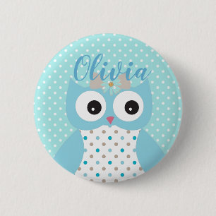 Cute Dotty Blue Uggla Art Personlig Girls Knapp