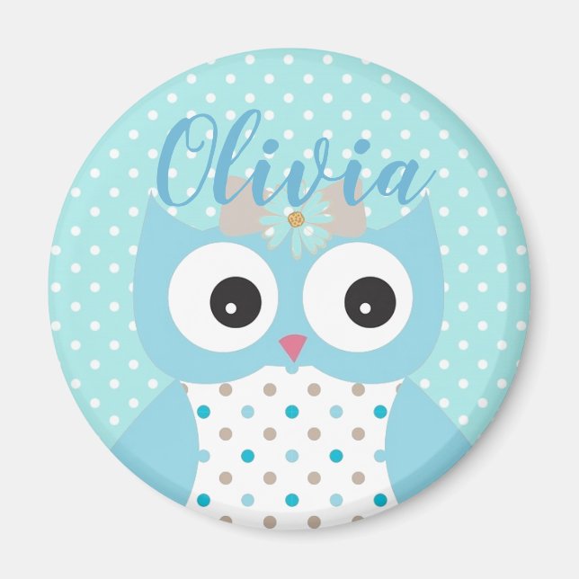 Cute Dotty Blue Uggla Art Personlig Girls Magnet (Framsidan)