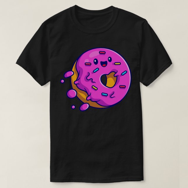 Cute Doughnut Flies Tecknad T Shirt (Design framsida)