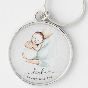 Cute Doula Midfru Gravid Birth Baby Simple Rund Silverfärgad Nyckelring