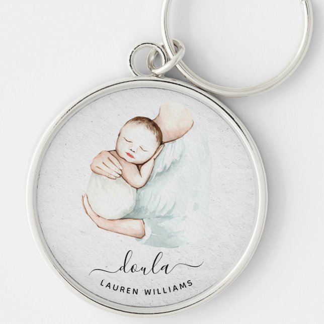 Cute Doula Midfru Gravid Birth Baby Simple Rund Silverfärgad Nyckelring (Framsidan)