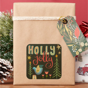 Cute Dove Holly Jolly Foljul Inspirief Fyrkantigt Klistermärke